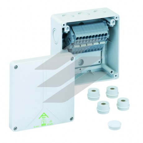 Розподільча коробка Aboх SL-6² (140х140х79мм), пружинна клема 5х6мм² (4х0.5-10мм² для кожного полюса), полістирол, 12 метричних вводів (3-М20/М25, 5-М25-М32, 2-М20, 2-М20/М25 на днищі), IP65, Spelsberg